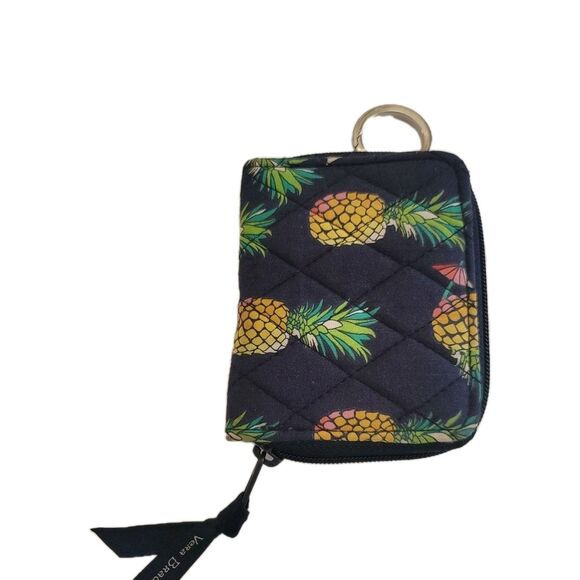 Vera Bradley Tropical Floral Pineapple Zip Around Wallet with Key Ring Navy Blue - Picture 2 of 3
